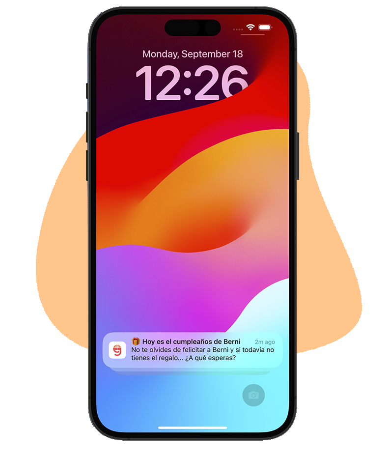 Imagen de una notificación de MyGiftie de un recordatorio de cumpleaños